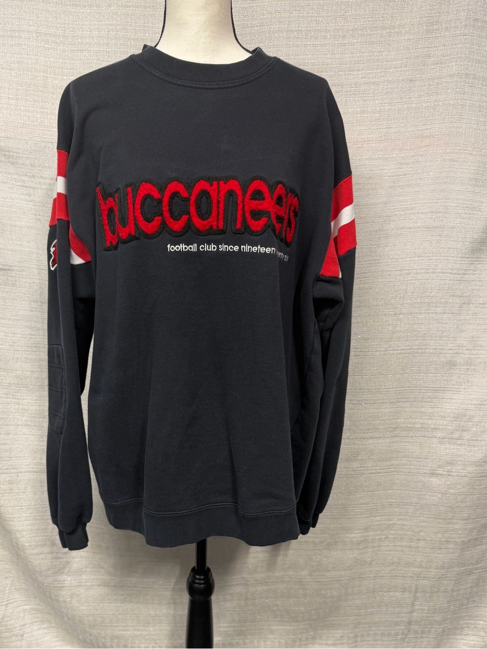 NFL Buccaneers Black and Red Crewneck Sweater